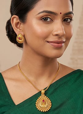 Pink Golden Teardrop Pendant Set