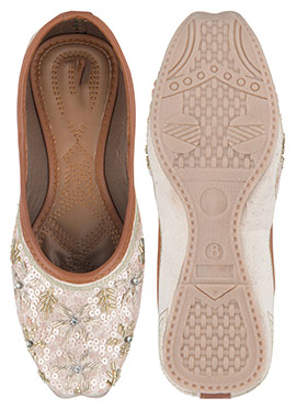 Pink Hand Embroidered Sequins With Stone Work Juti