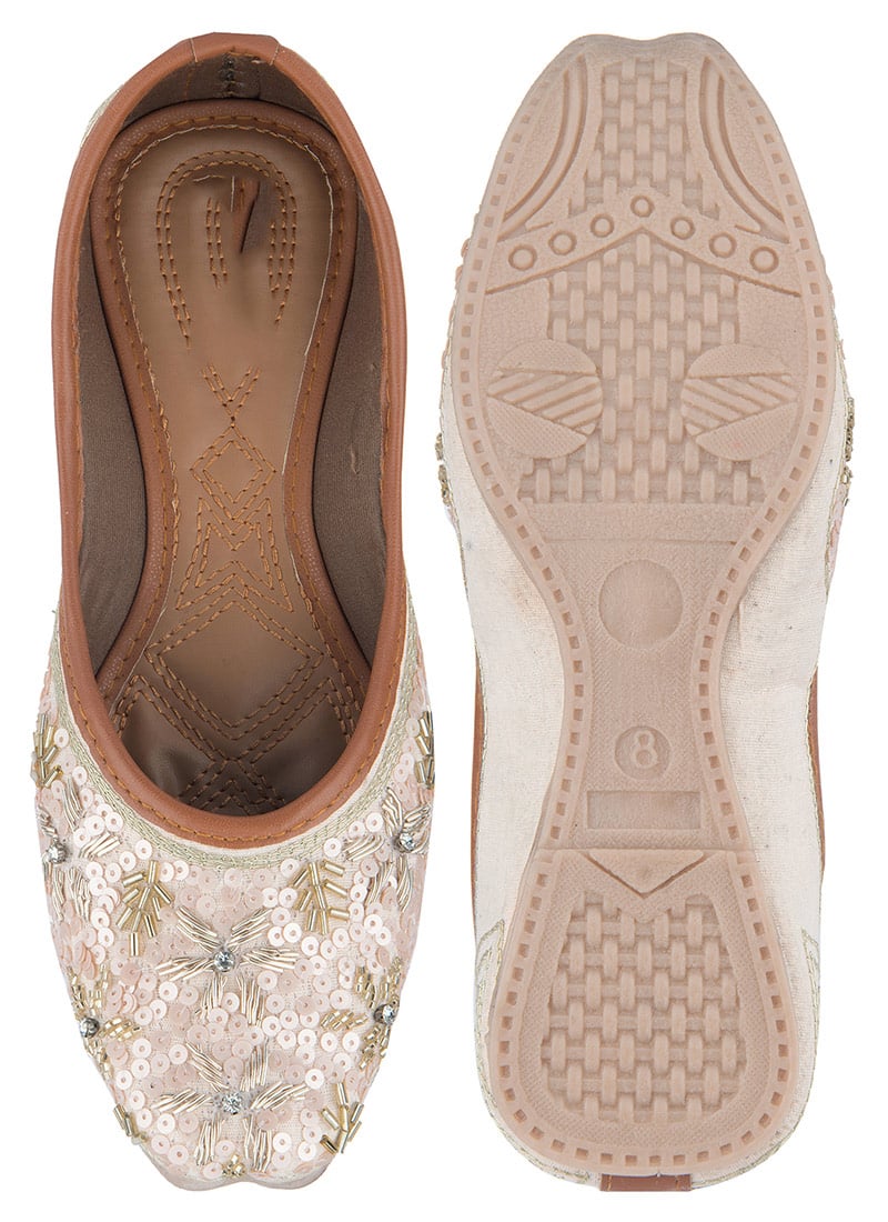 Pink Hand Embroidered Sequins With Stone Work Juti