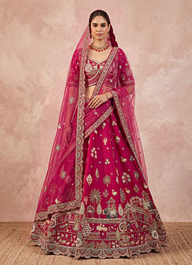 Pink Hand Embroidered Sequins Zari Work Silk Lehenga