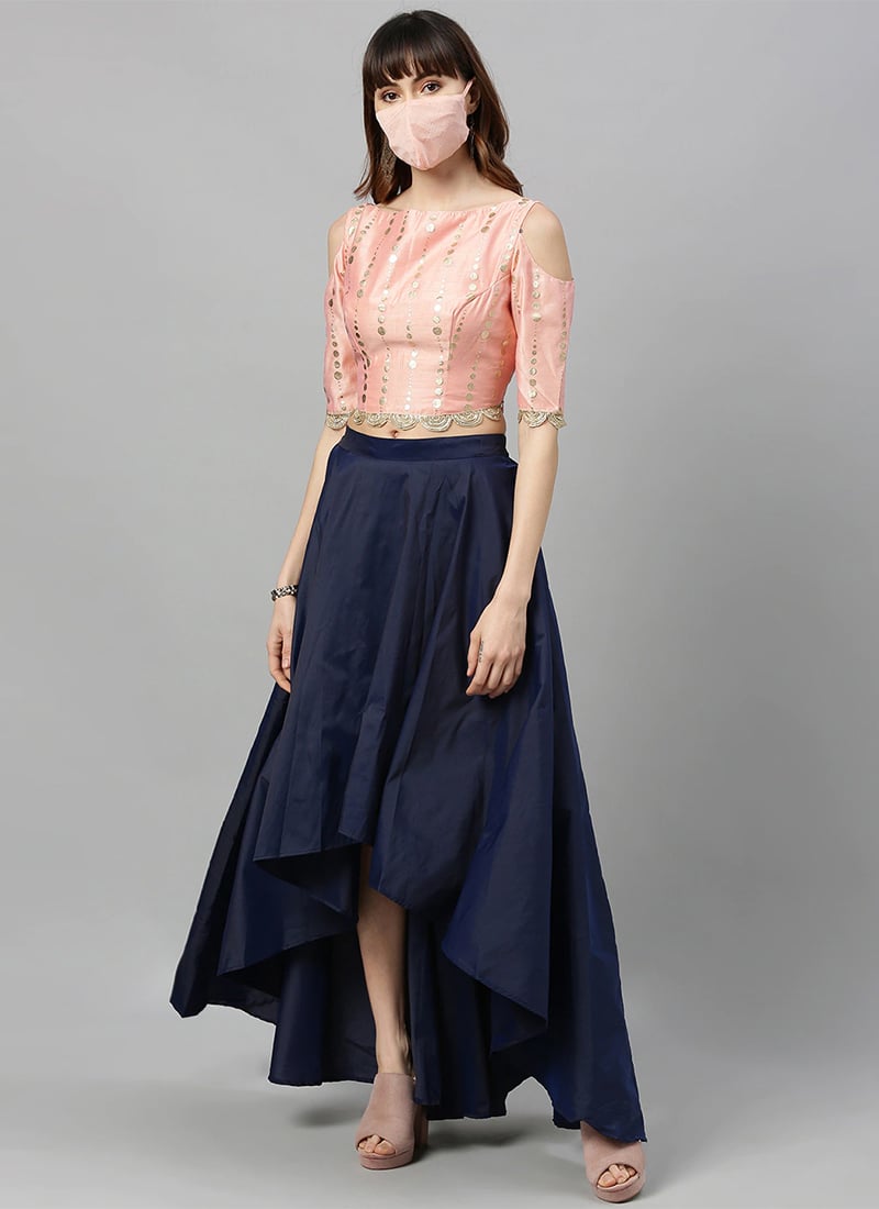 Pink High N Low Flare Crop Top N Skirt