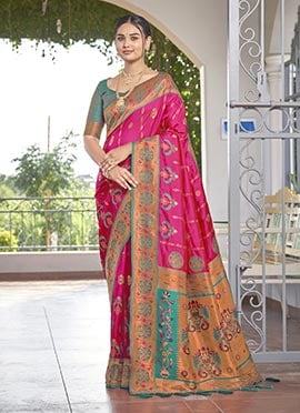 Pink Jacquard Banarasi Silk Saree