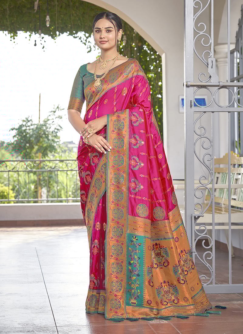 Pink Jacquard Banarasi Silk Saree Festive Wear