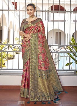 Pink Jacquard Banarasi Silk Saree