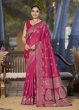 Pink Jacquard Banarasi Silk Saree