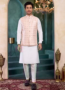 Pink Jacquard Silk Bandhgala Jacket