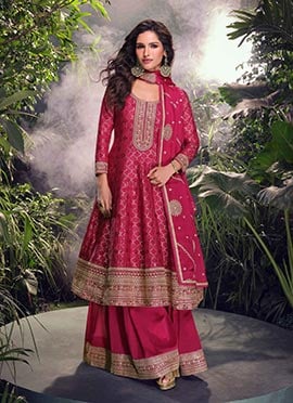 Pink Jacquard Silk Embroidered Sequins A Line Palazzo Suit