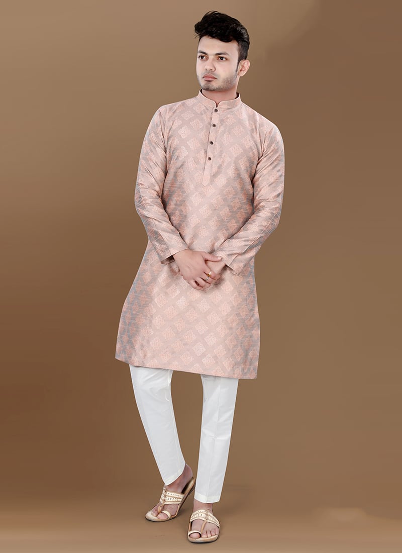 Pink Jacquard Silk Kurta Pyjama Festive Wear