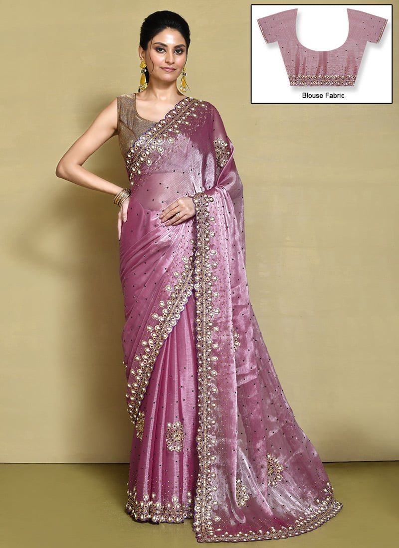 Pink Organza Hand Work Regal Saree