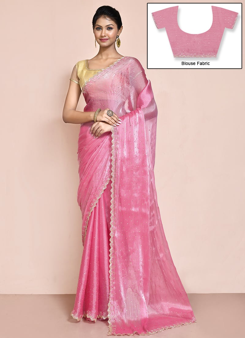Pink Organza Hand Work Timeless Saree Wedding Wear