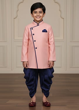 Pink Jute Silk Indowestern Sherwani Kids Boys