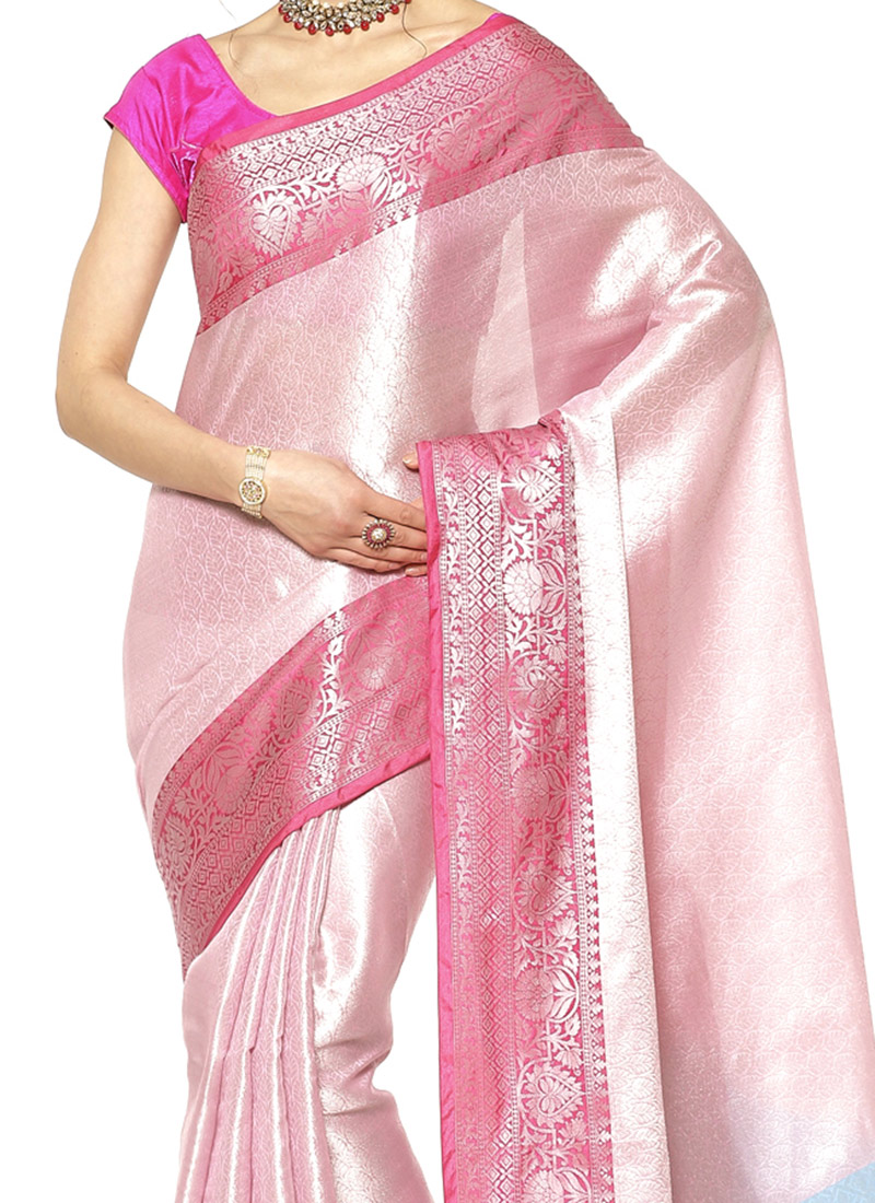 Pink Woven Design Brocade Saree
