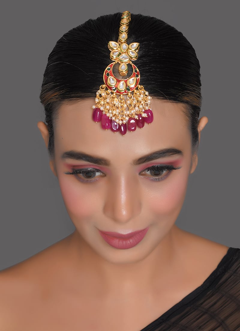 Pink Kundan Mangtikka Party Wear