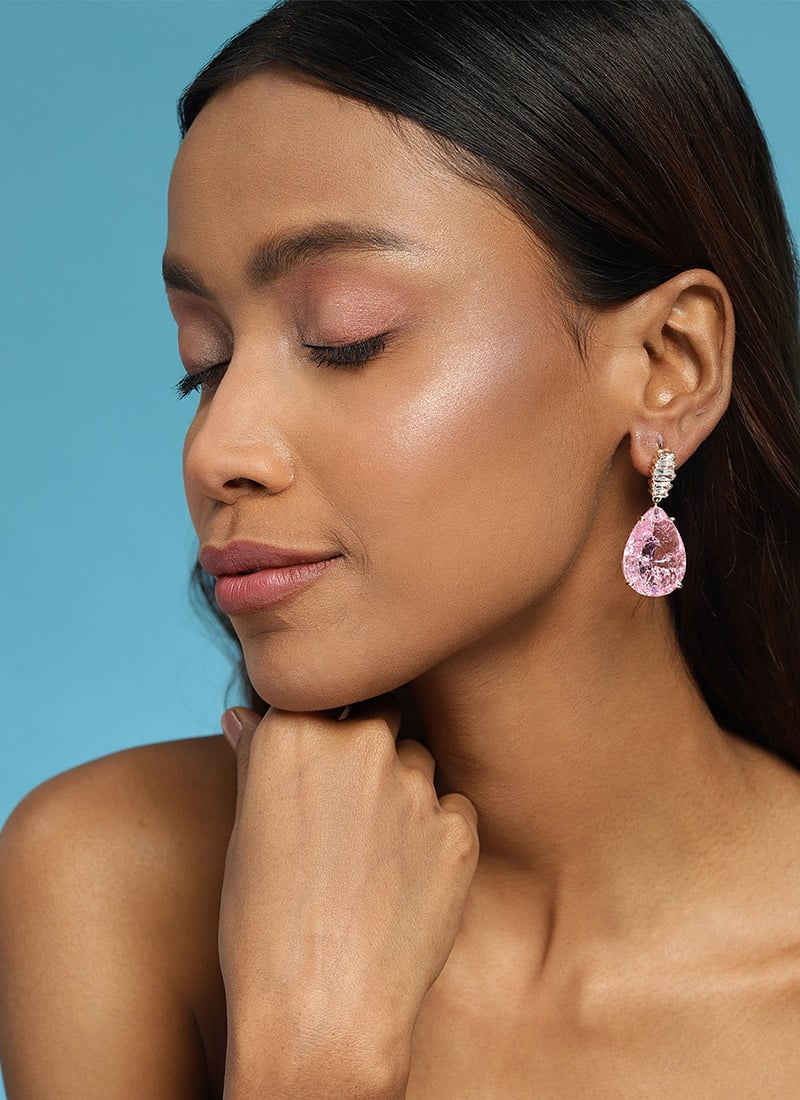 Pink Kundan Adorned Danglers Festive Wear