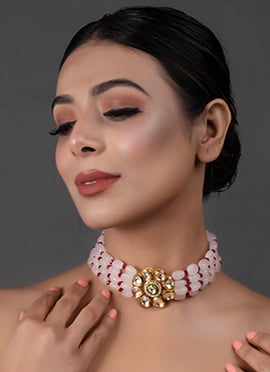 Pink Kundan And Bead Work With Meenakari Dual Sided Wearable Choker