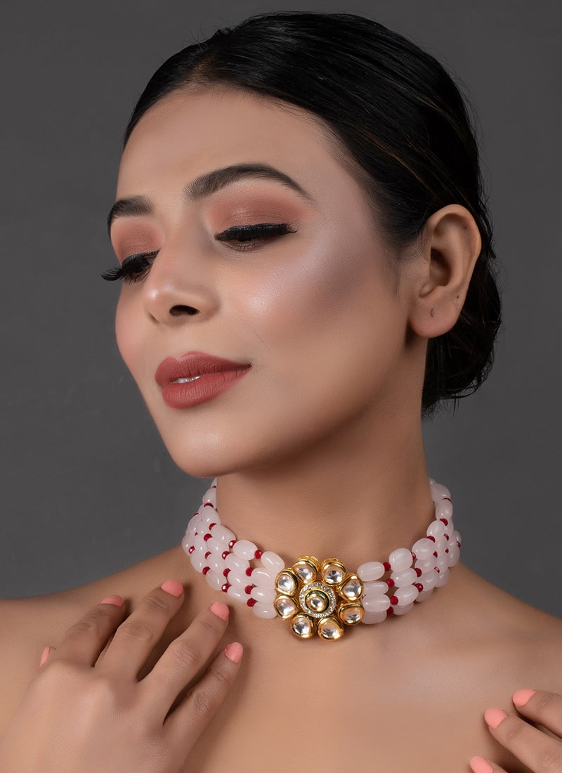 Pink Kundan And Bead Work With Meenakari Dual Sided Wearable Choker After Six Wear