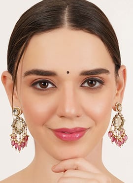 Pink Kundan And Beads Adorned Danglers