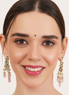 Pink Kundan And Beads Adorned Danglers