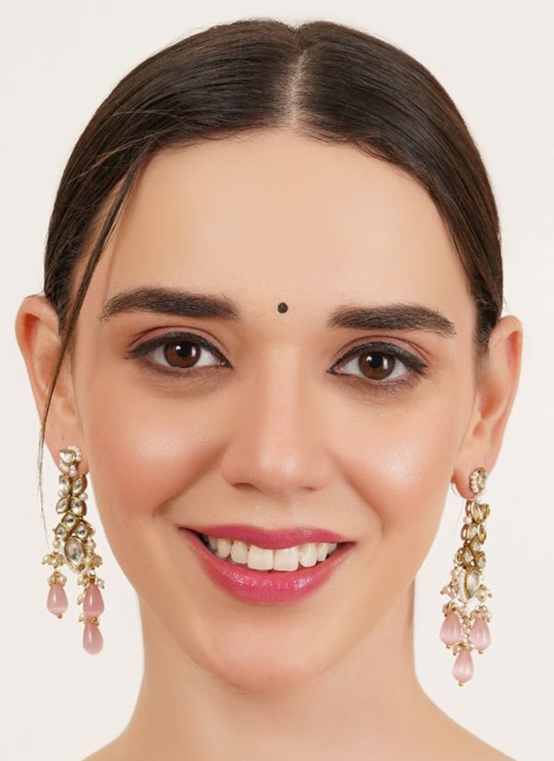 Pink Kundan And Beads Adorned Danglers Festive Wear