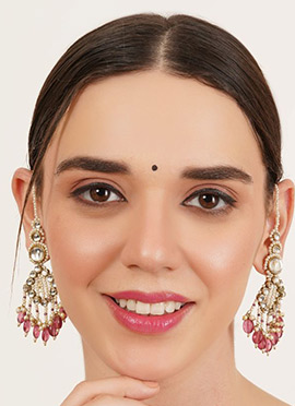 Pink Kundan And Beads Adorned Danglers