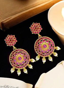 Pink Kundan And Beads Adorned Danglers