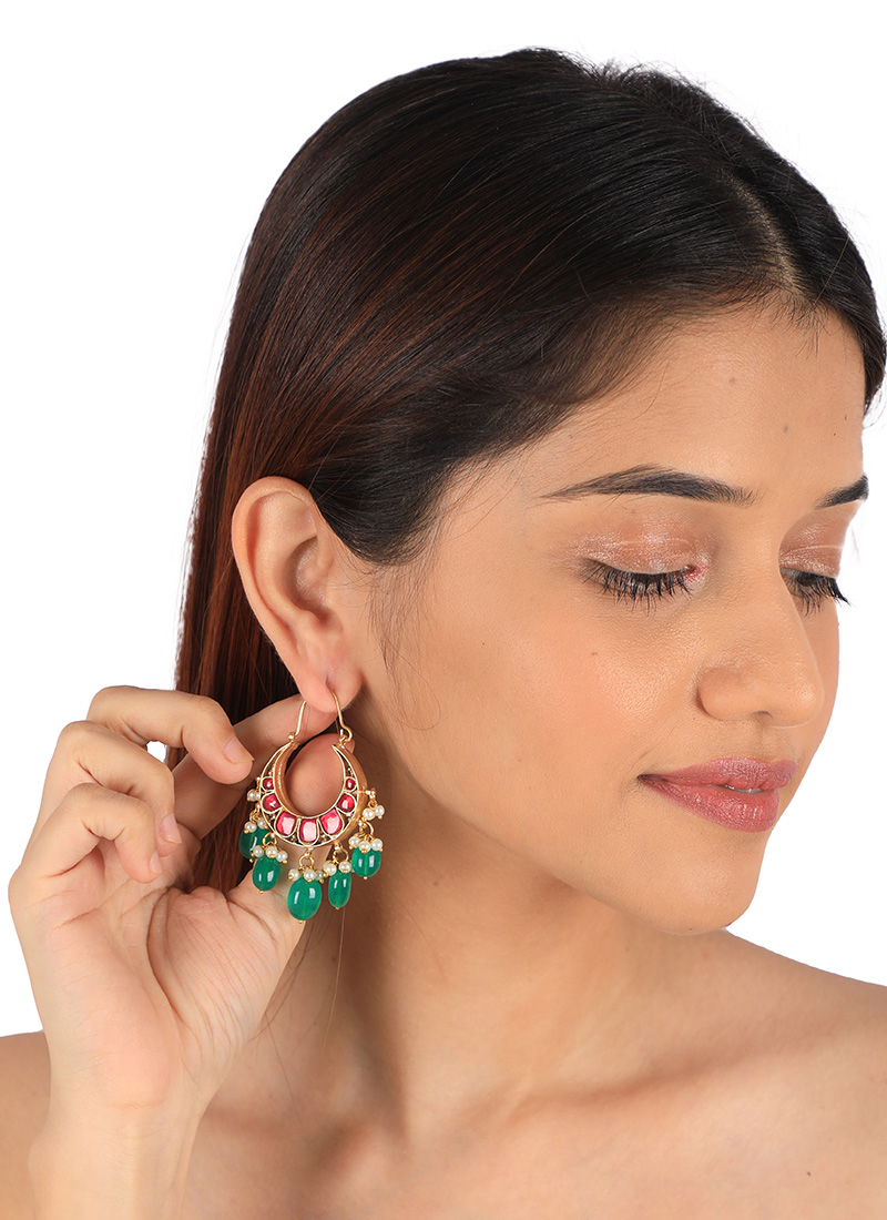 Pink Kundan And Beads Chaand Bali Festive Wear