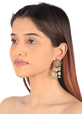 Pink Kundan And Beads Danglers