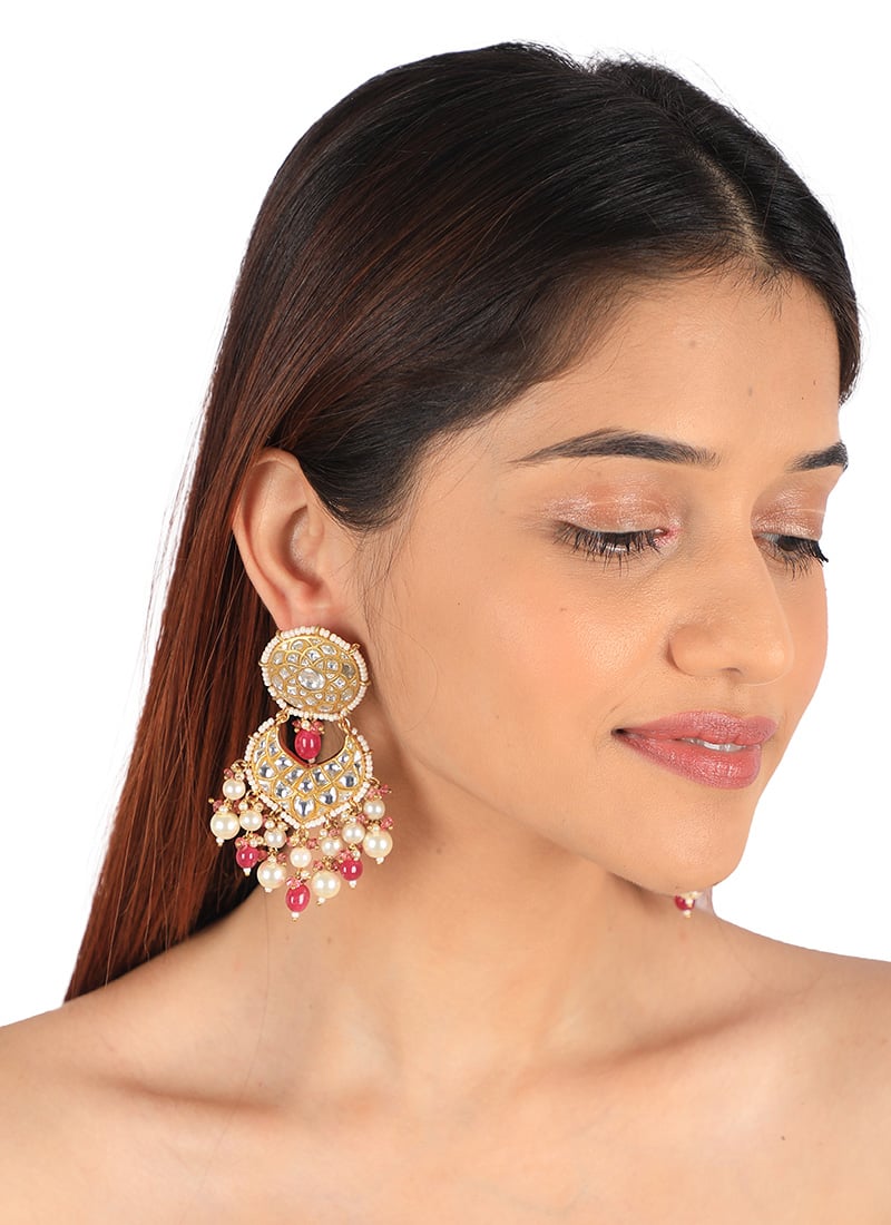 Pink Kundan And Beads Danglers Festive Wear