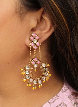 Pink Kundan And Beads Danglers