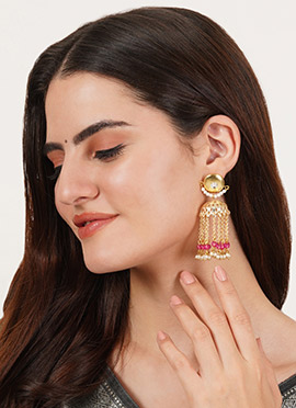 Pink Kundan And Beads Jhumka