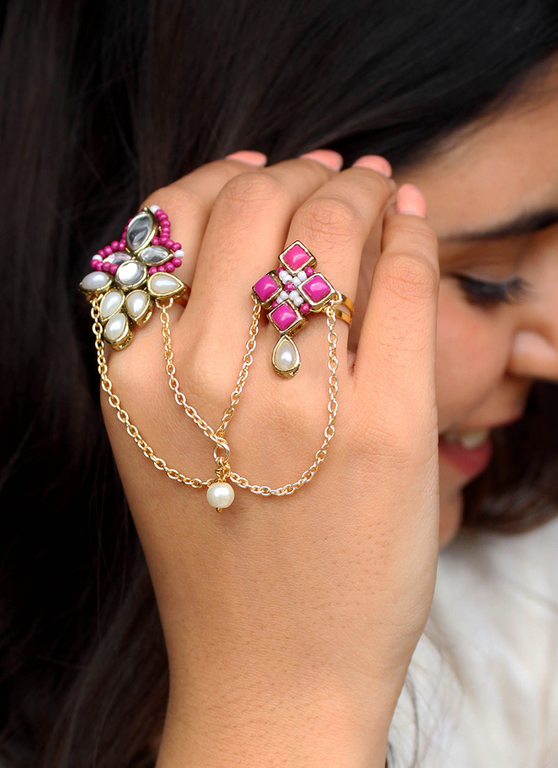 Pink Kundan And Beads Work Ring Festive Wear