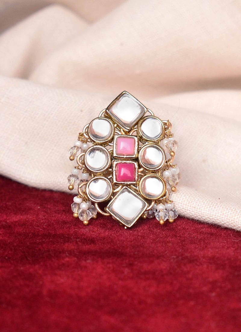 Pink Kundan And Beads Work Ring Festive Wear