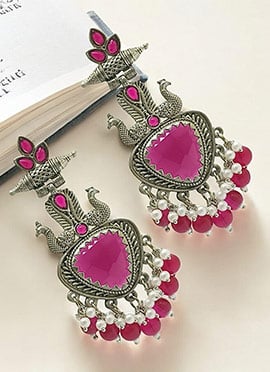 Pink Kundan And Moti Adorned Danglers