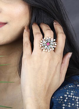 Pink Kundan And Moti Ring