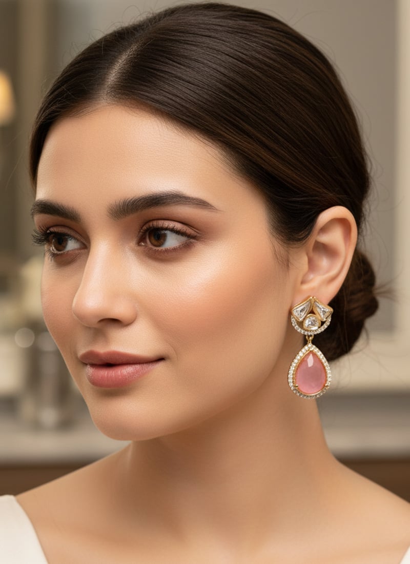 Pink Kundan And Stones Danglers Festive Wear