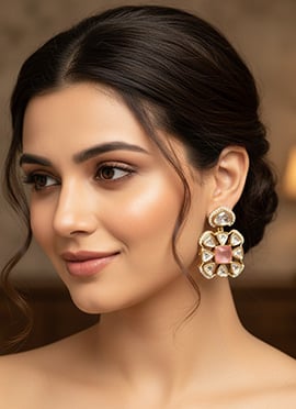Pink Kundan And Stones Danglers
