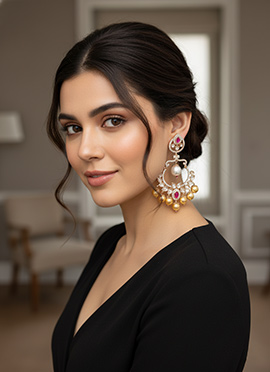 Pink Kundan And Stones Moti Danglers