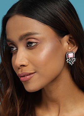 Pink Kundan And Stones Studs