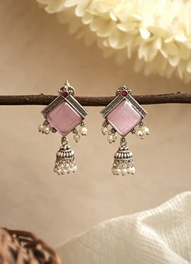 Pink Kundan Bead Embellished Jhumka