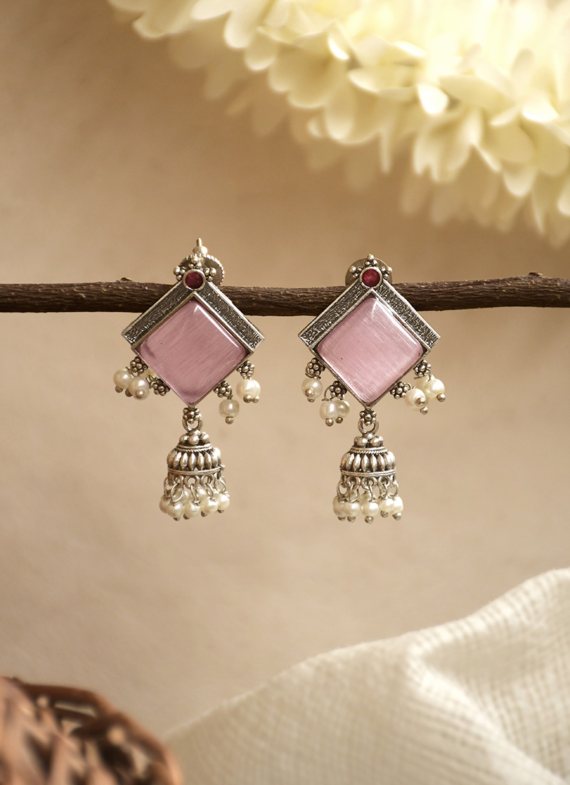 Pink Kundan Bead Embellished Jhumka Festive Wear