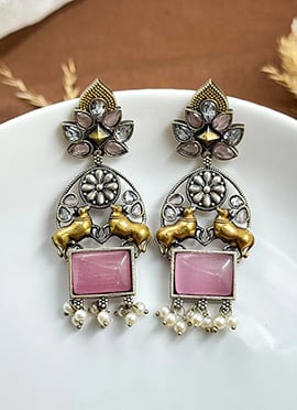 Pink Kundan Beaded Bird Dangler Earrings