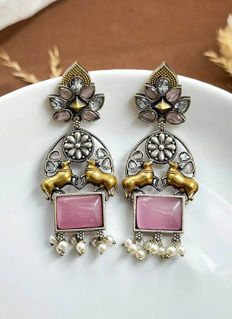 Pink Kundan Beaded Bird Dangler Earrings Festive Wear
