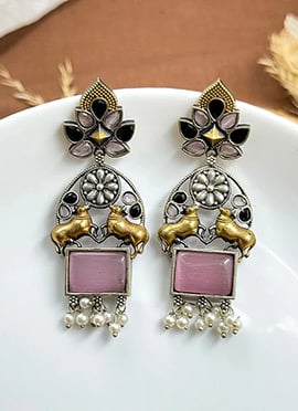 Pink Kundan Beaded Motif Classy Dangler Earrings