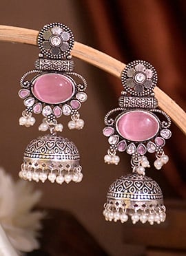 Pink Kundan Beads Jhumka Earrings For Women