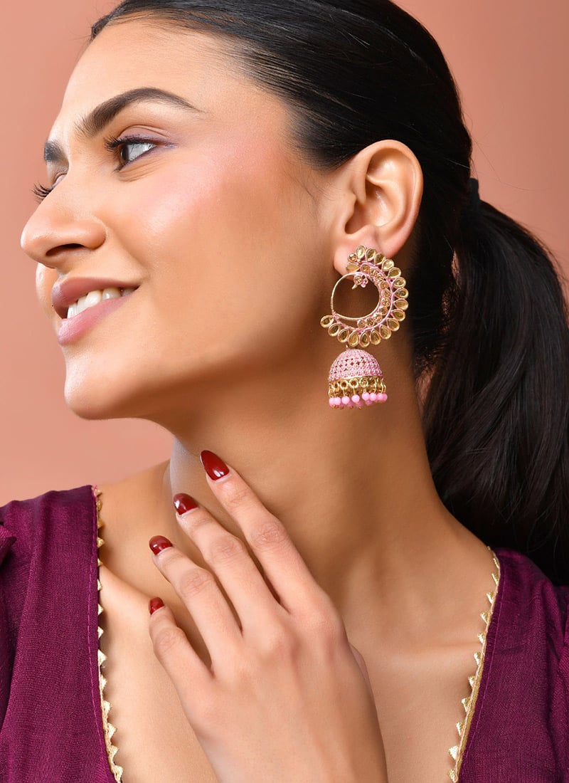 Pink Kundan Beads Jhumka Festive Wear