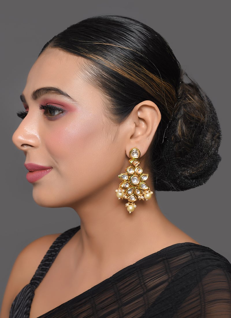 Pink Kundan Beads Meenakari Danglers Wedding Wear