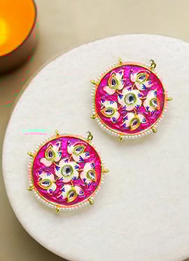 Pink Kundan Beads Meenakari Studs