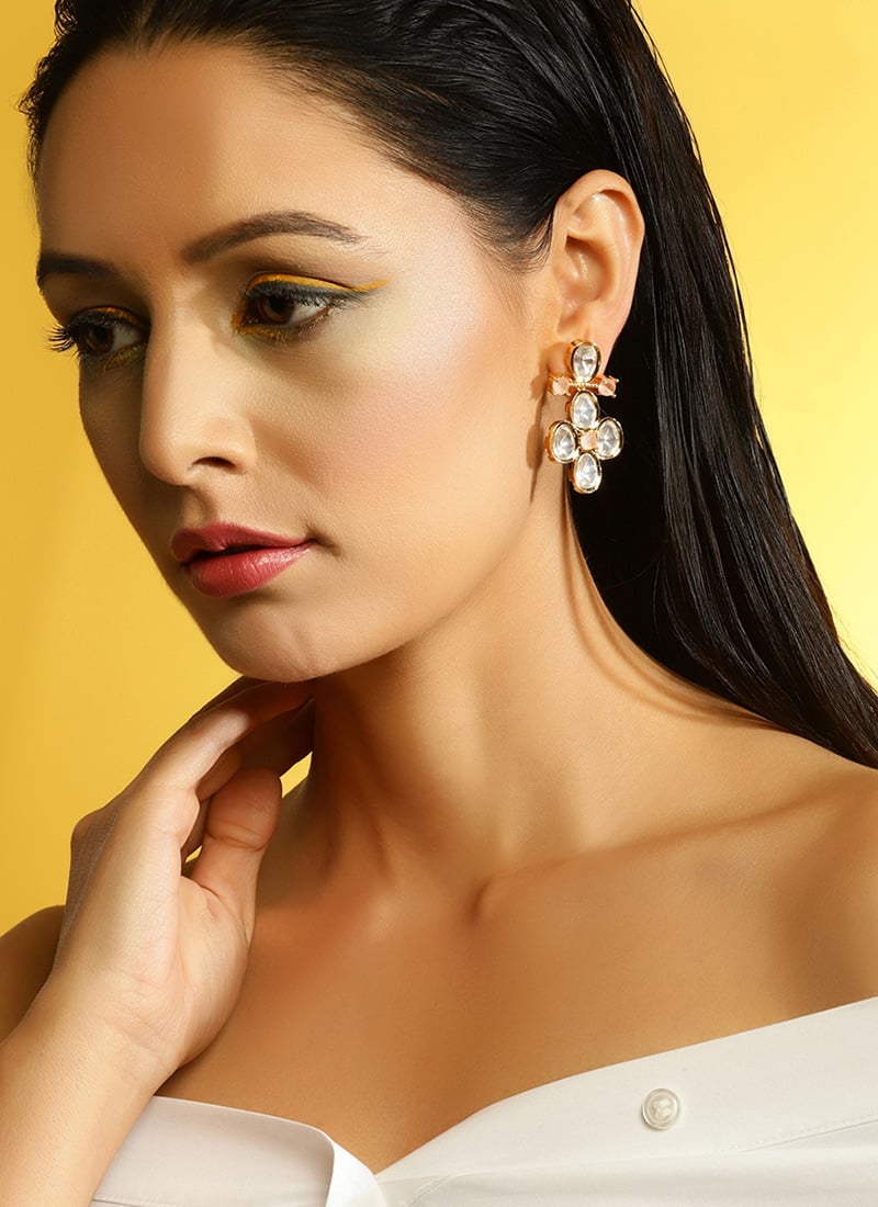 Pink Kundan Danglers Festive Wear