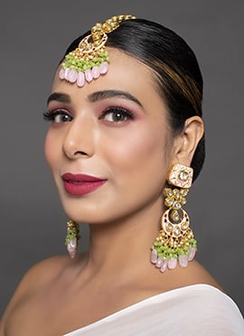 Pink Kundan Drop Earrings