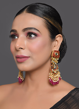 Pink Kundan Drop Earrings
